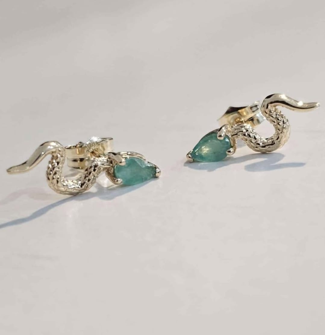 Snake Earrings with Emeralds